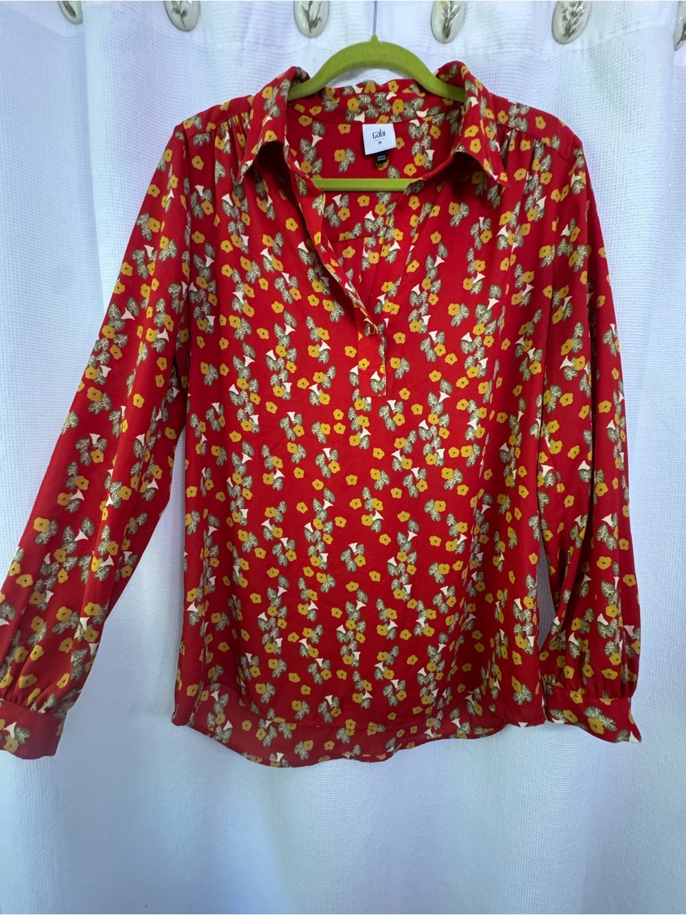 Cabi Red Floral Button-Front Top